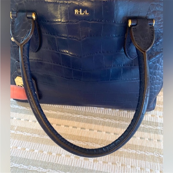 💙 Beautiful‼️ Ralph Lauren navy leather croc
embossed double zip two-way satchel - Picture 12 of 14